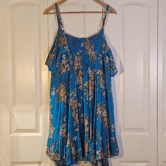 Torrid Sz 4 Gauze Cold Shoulder Skater Dress Plus Size Floral Boho Aesthetic - Picture 8 of 10